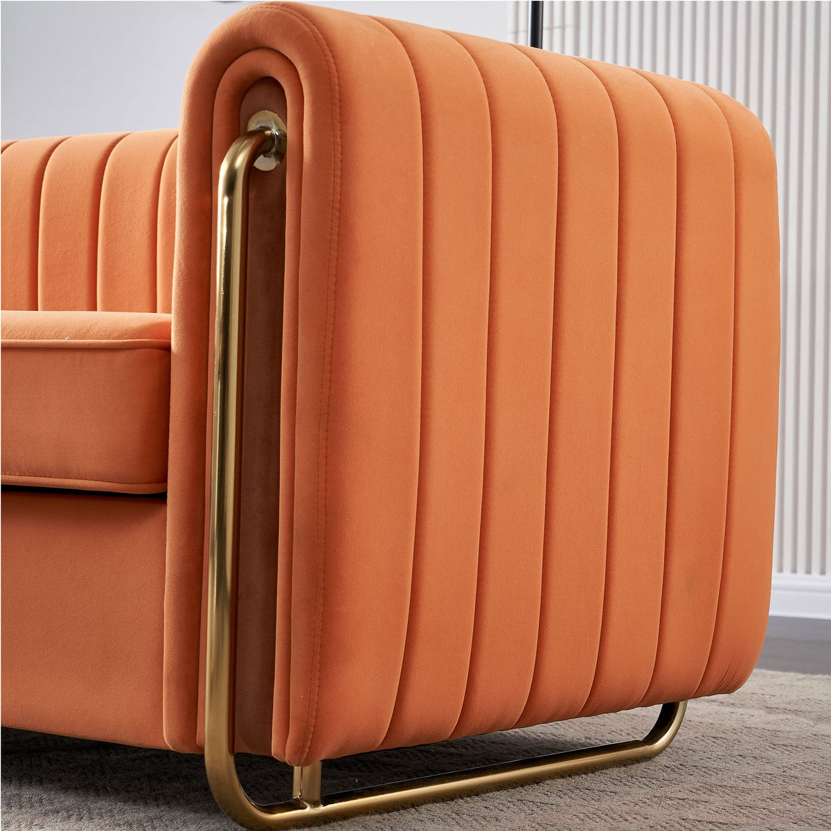 Orange Velvet 3-Seater Sofa with Rolled Arms T81996