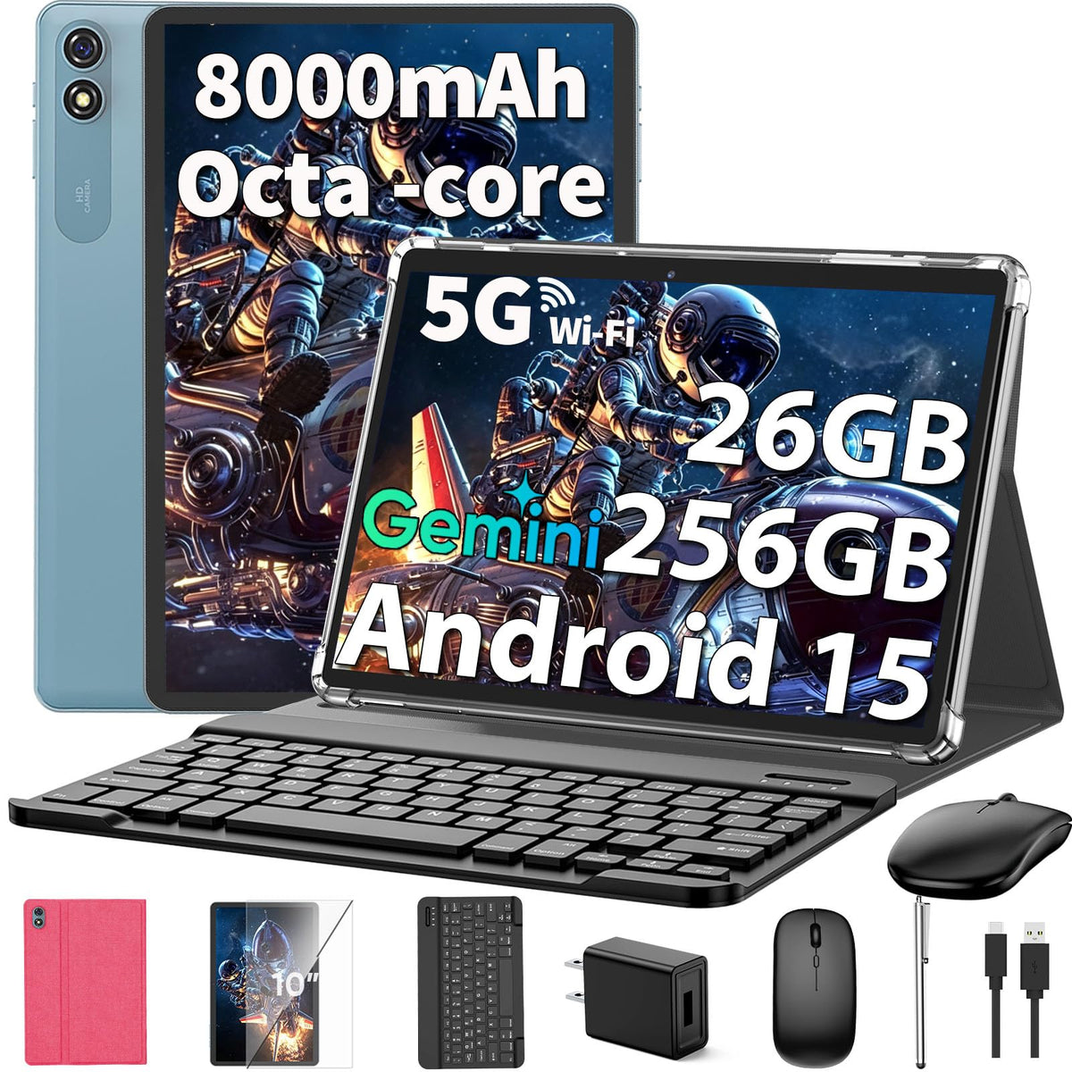 Android 15 Tablet 10 Inch with Keyboard 24GB+256GB+2TB Expand O530747