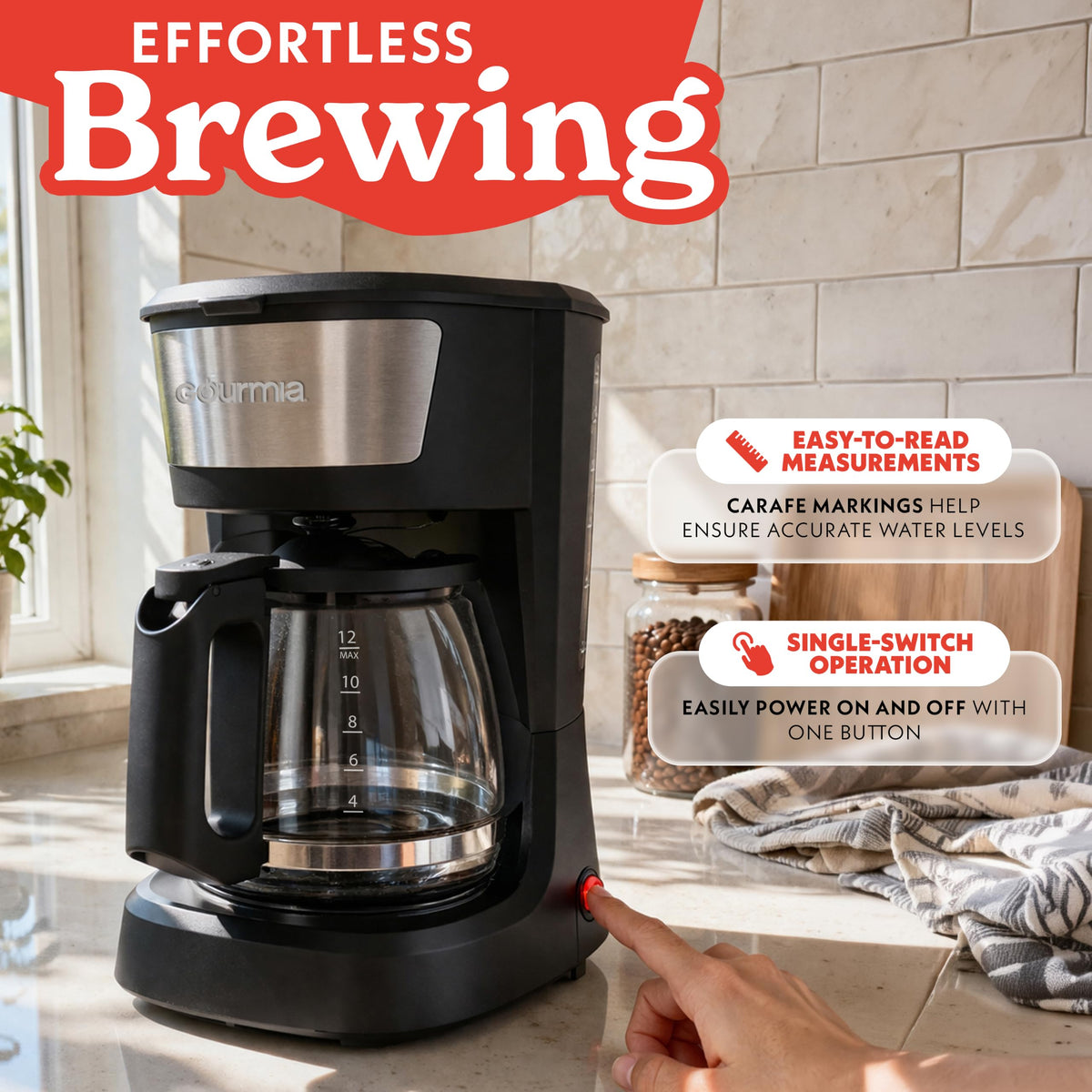 12 Cup Black Glass Carafe Drip Coffee Maker O106555