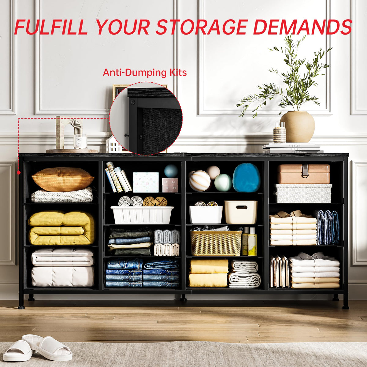 Black 14 Drawer Fabric TV Stand V547