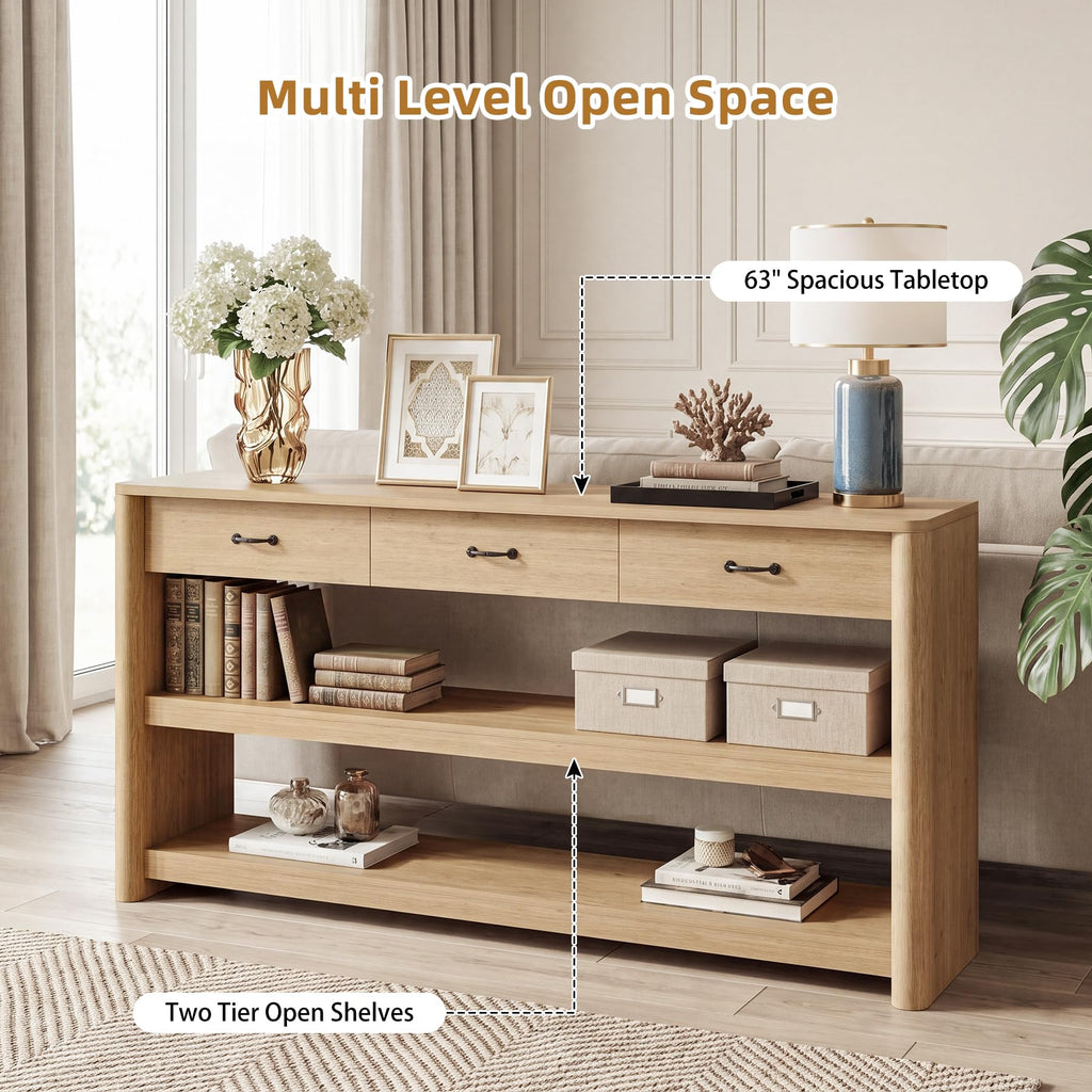 63" Oak Console Table with Storage K43725