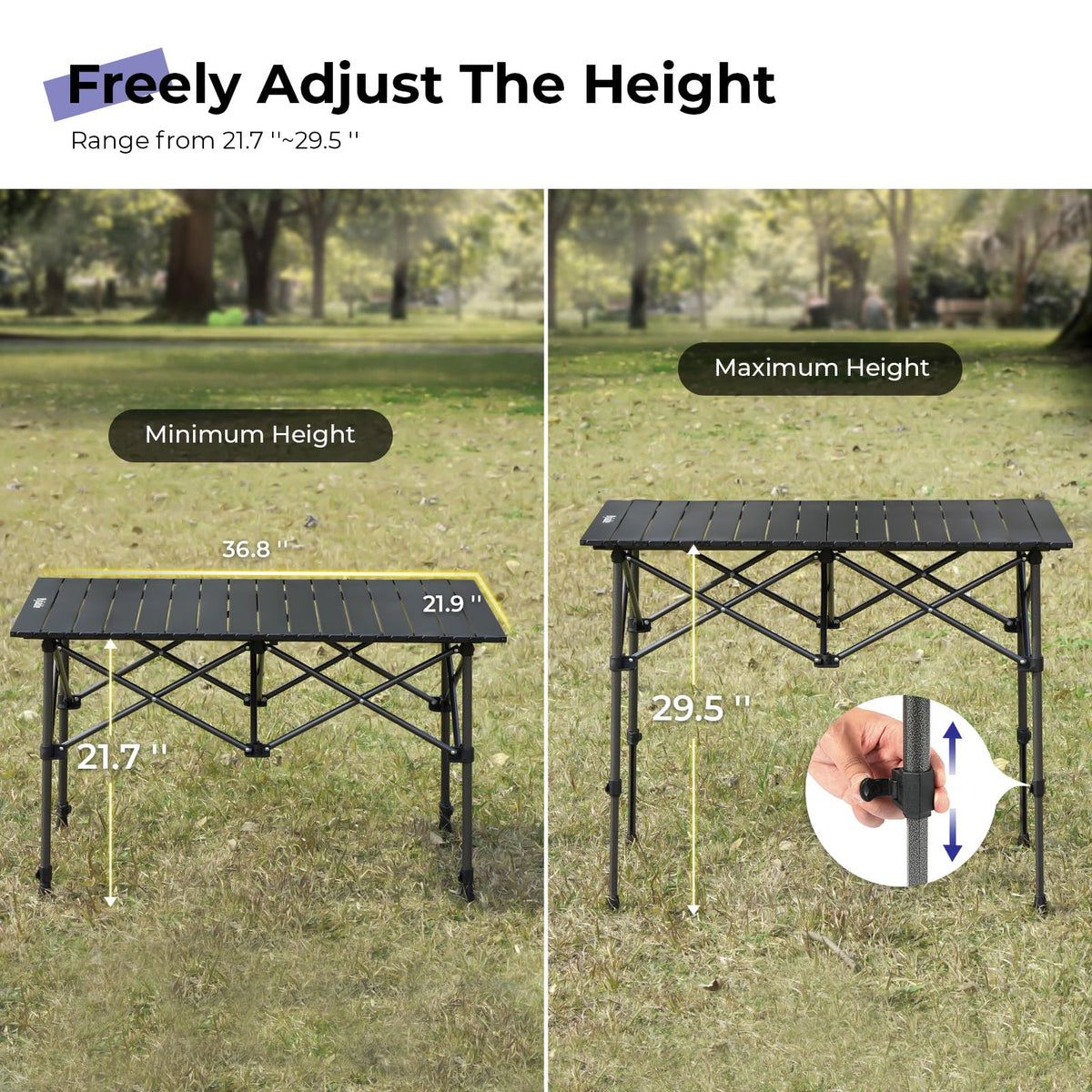Folding Camping Table Aluminum Adjustable Height Black Q736