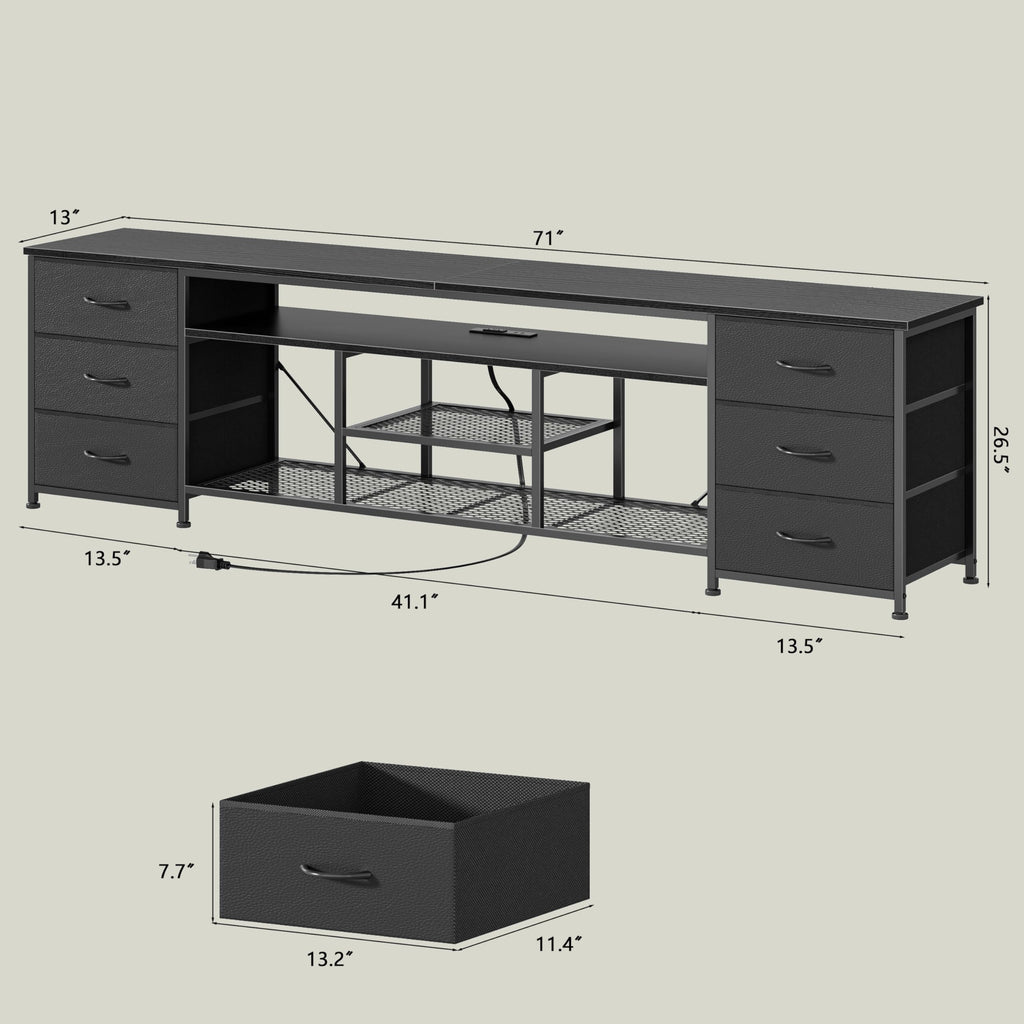 Black Dresser TV Stand with LED Lights & Charging Station O978