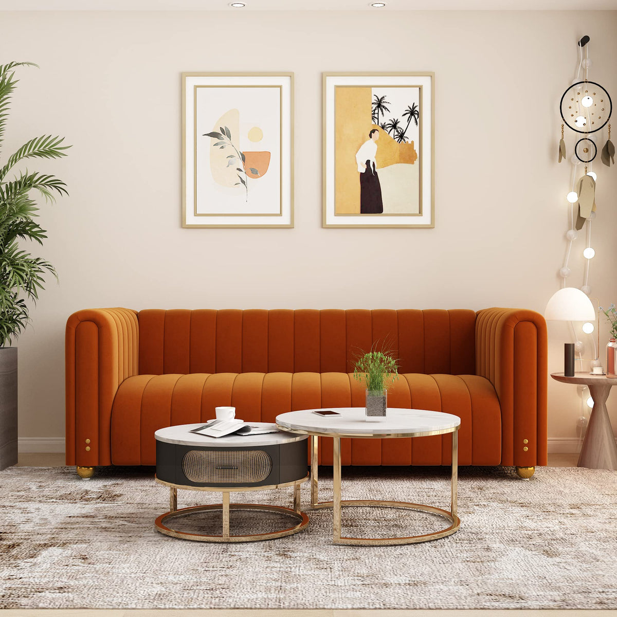 Orange Velvet 3 Seat Sofa W3378