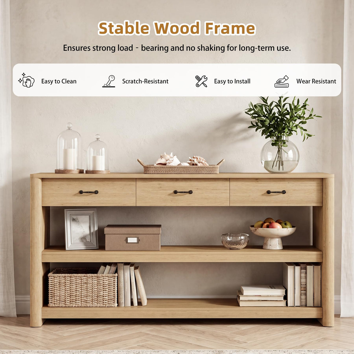 63" Oak Console Table with Storage K43725