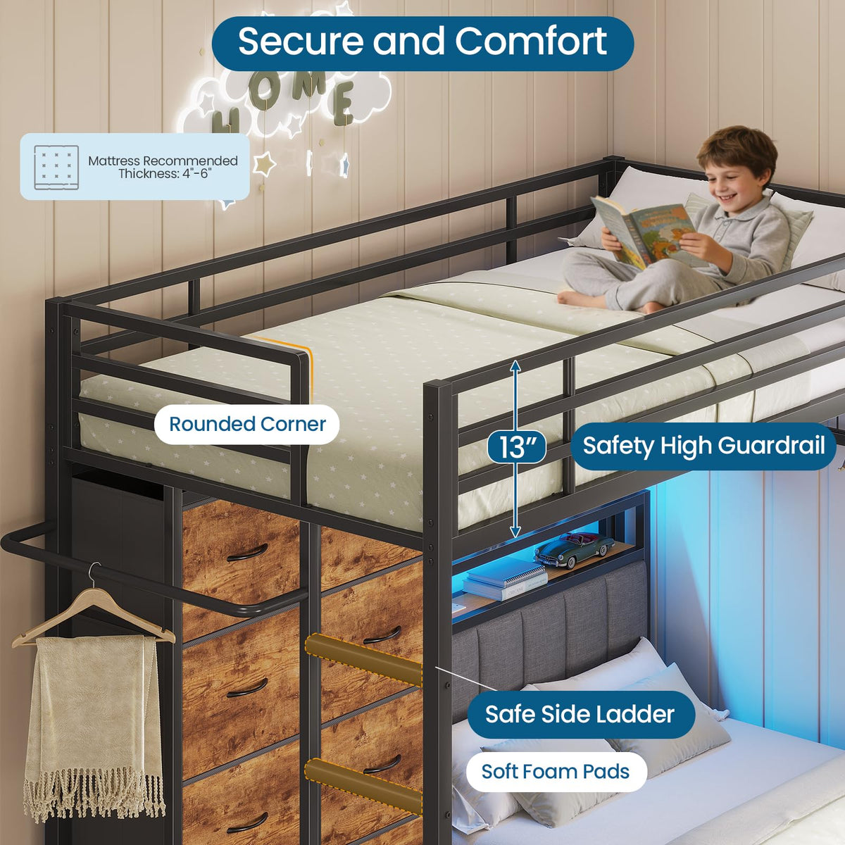 Twin Over Twin Bunk Bed with 8 Drawers and Storage Headboard Y77803