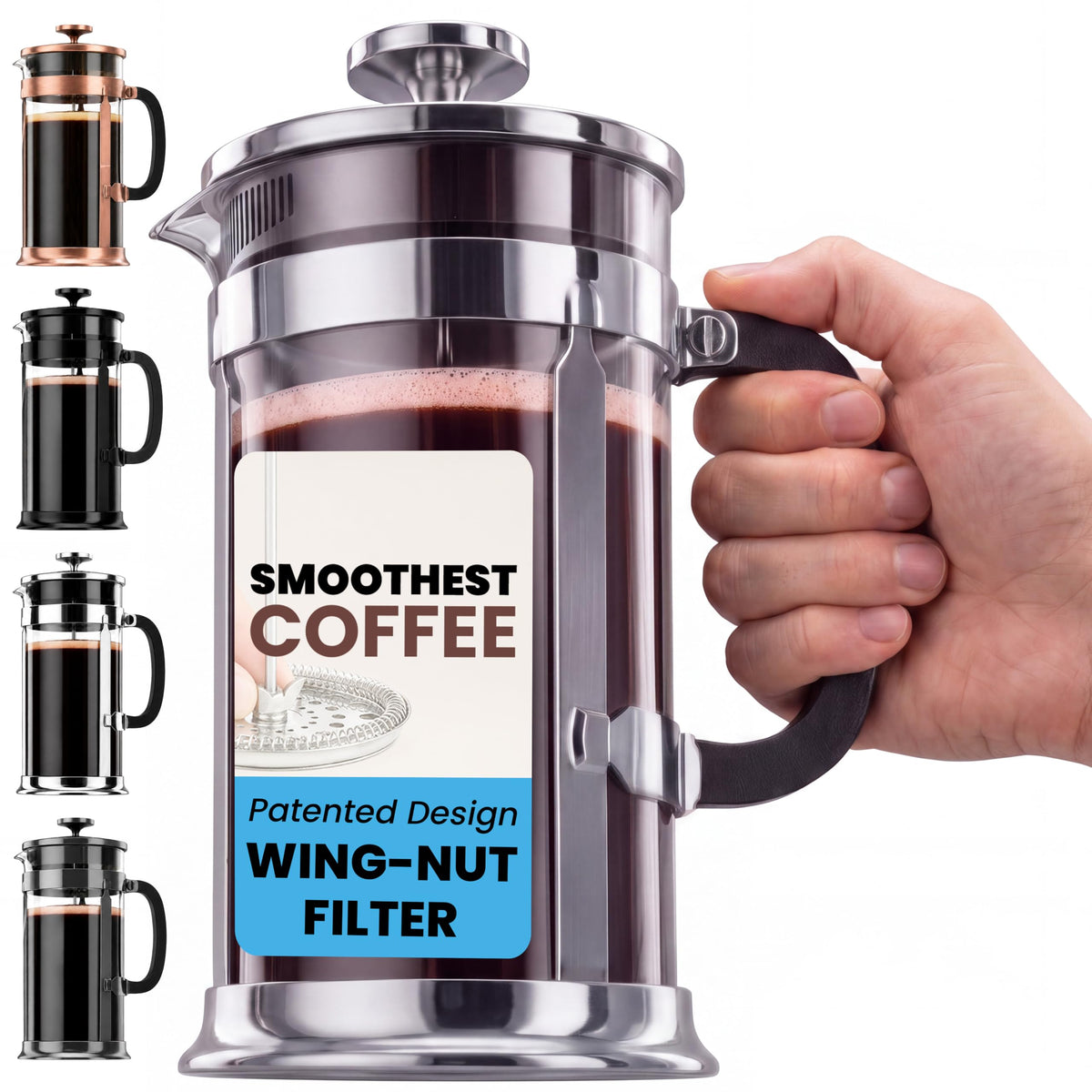 French Press Coffee Maker 34oz Chrome Borosilicate Glass K774
