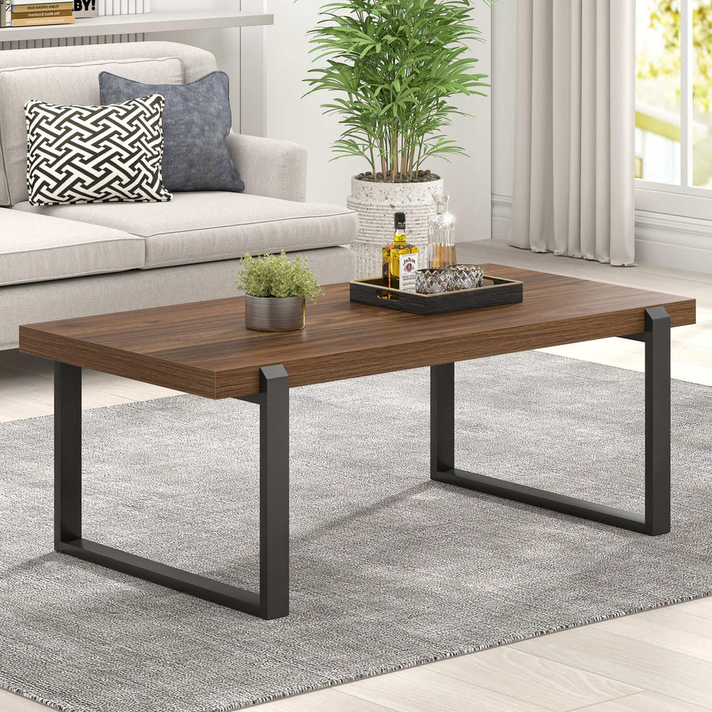 Walnut 44 Inch Wood and Metal Coffee Table K470040