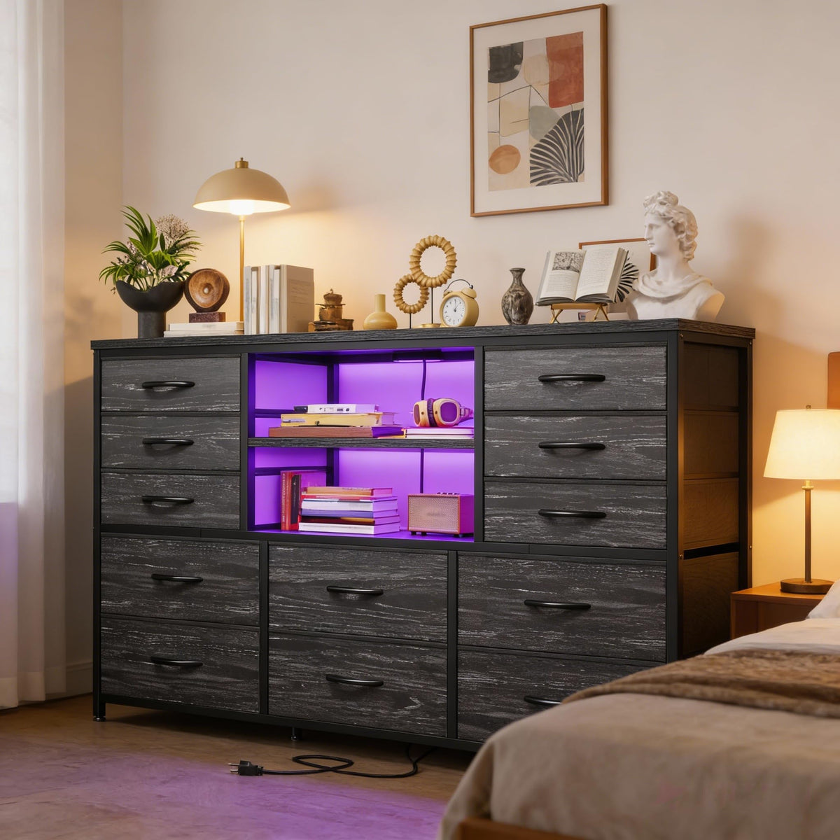 Dresser with LED Lights & Charging Station J37647