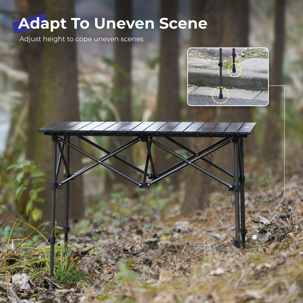 Folding Camping Table Aluminum Adjustable Height Black Q736