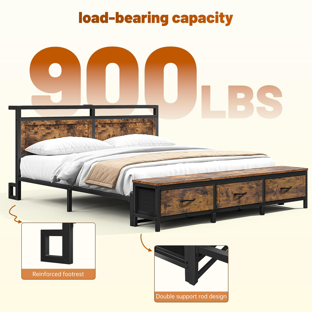 Queen Bed Frame with Ottoman & Charging Station O108797