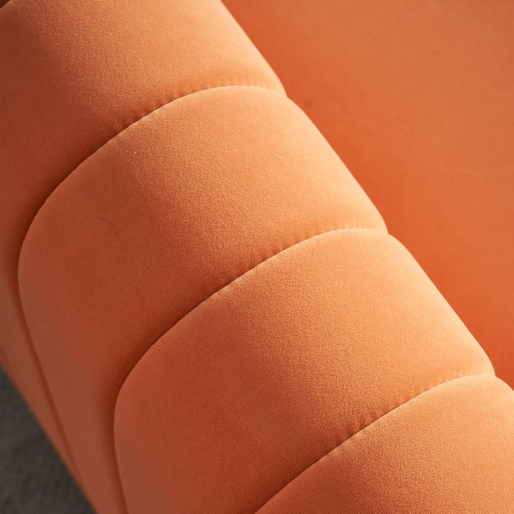 Orange Velvet 3-Seater Sofa with Rolled Arms T81996