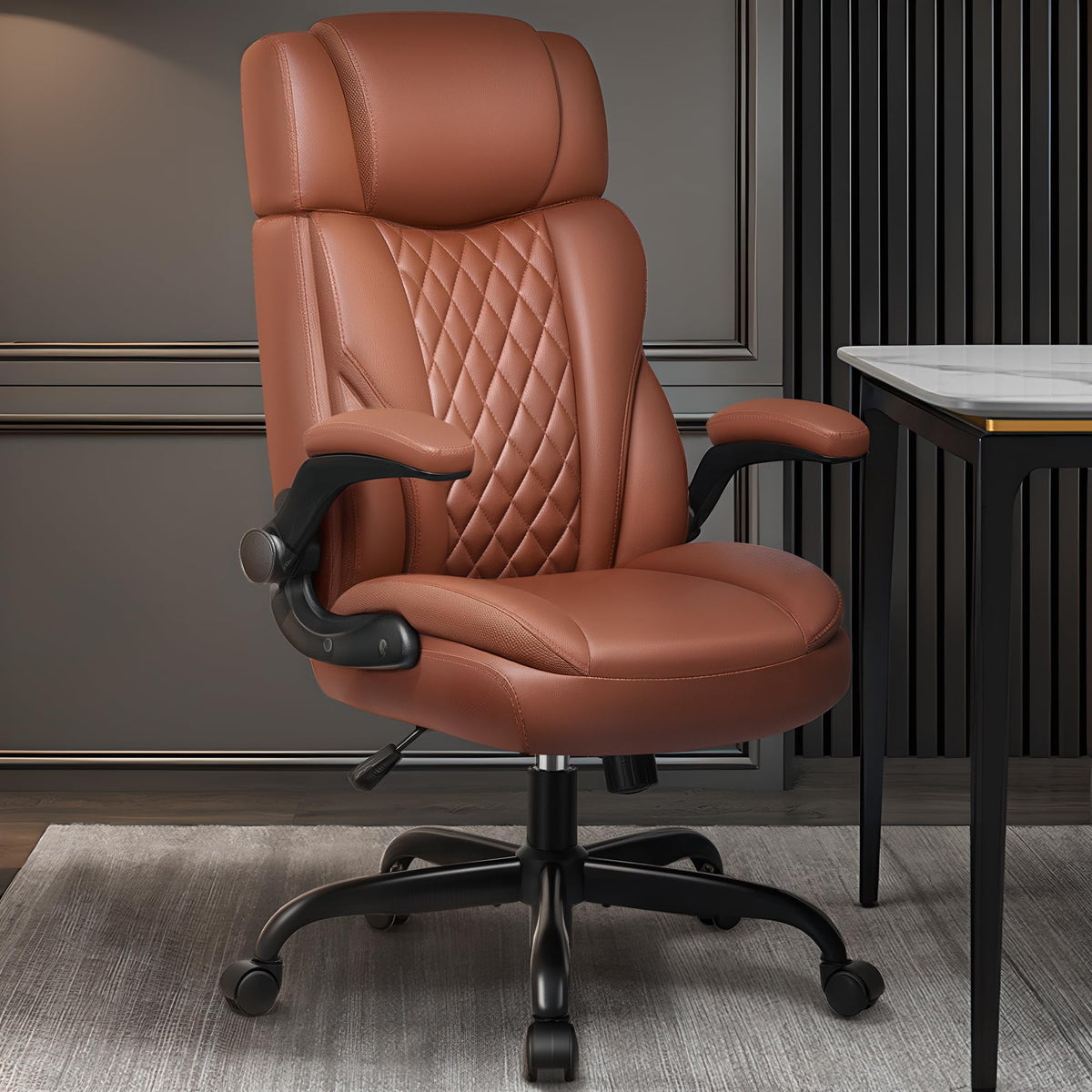 Leather Ergonomic Office Chair with Flip Up Arms U440071
