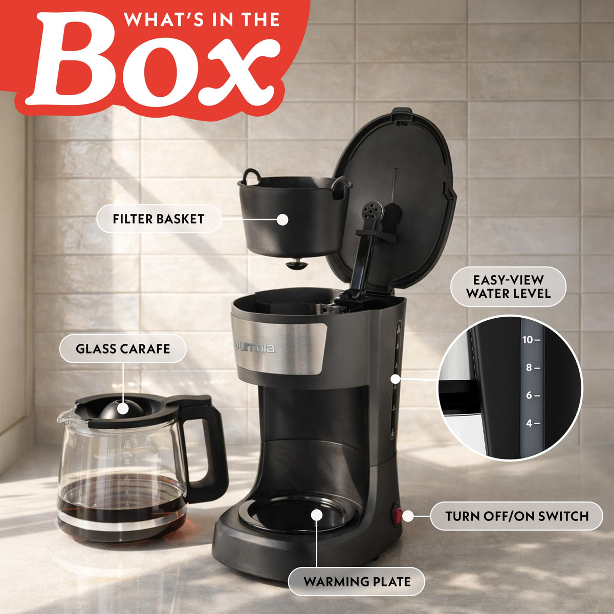 12 Cup Black Glass Carafe Drip Coffee Maker O106555