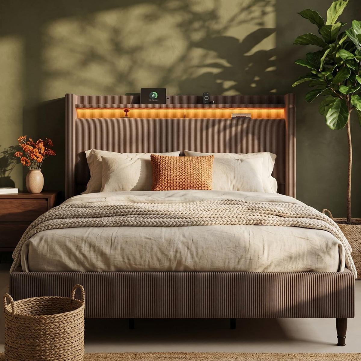 Queen Size Corduroy Upholstered Bed Frame X920