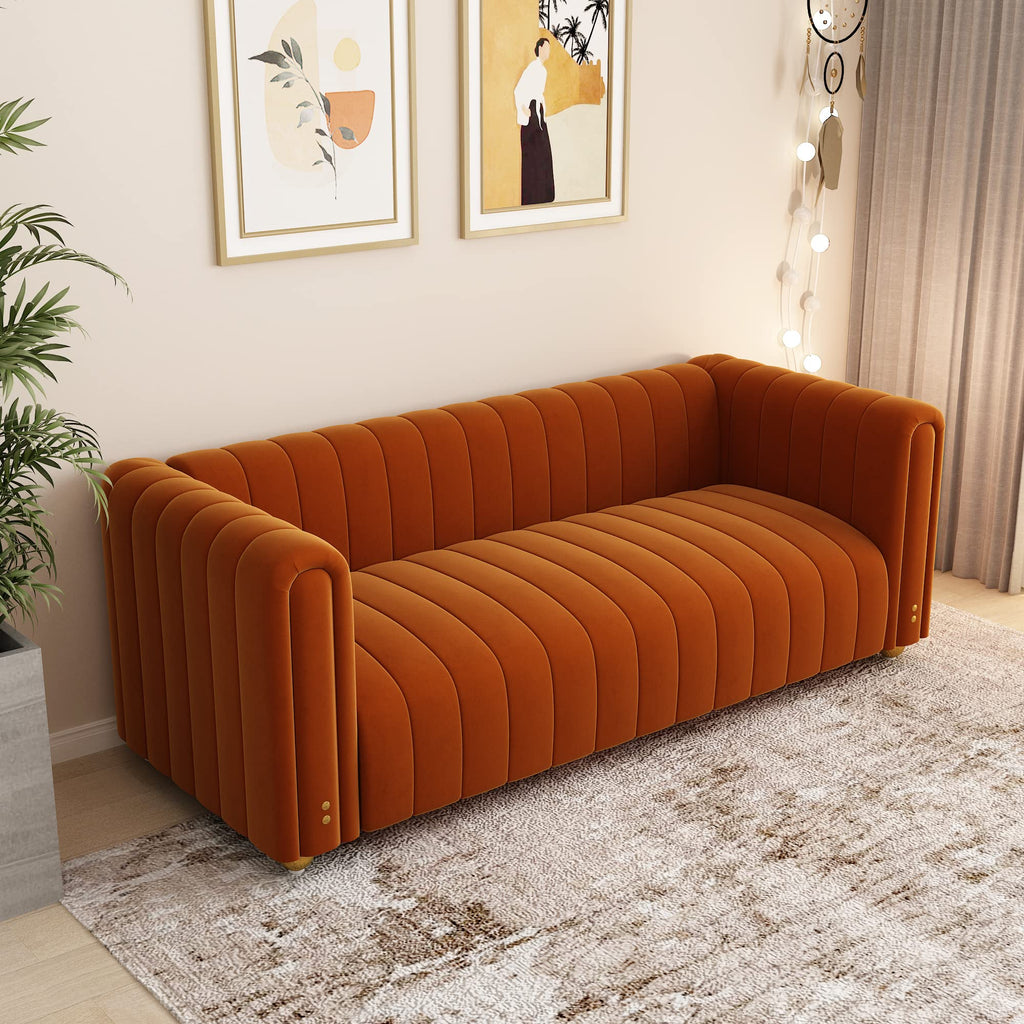 Orange Velvet 3 Seat Sofa W3378