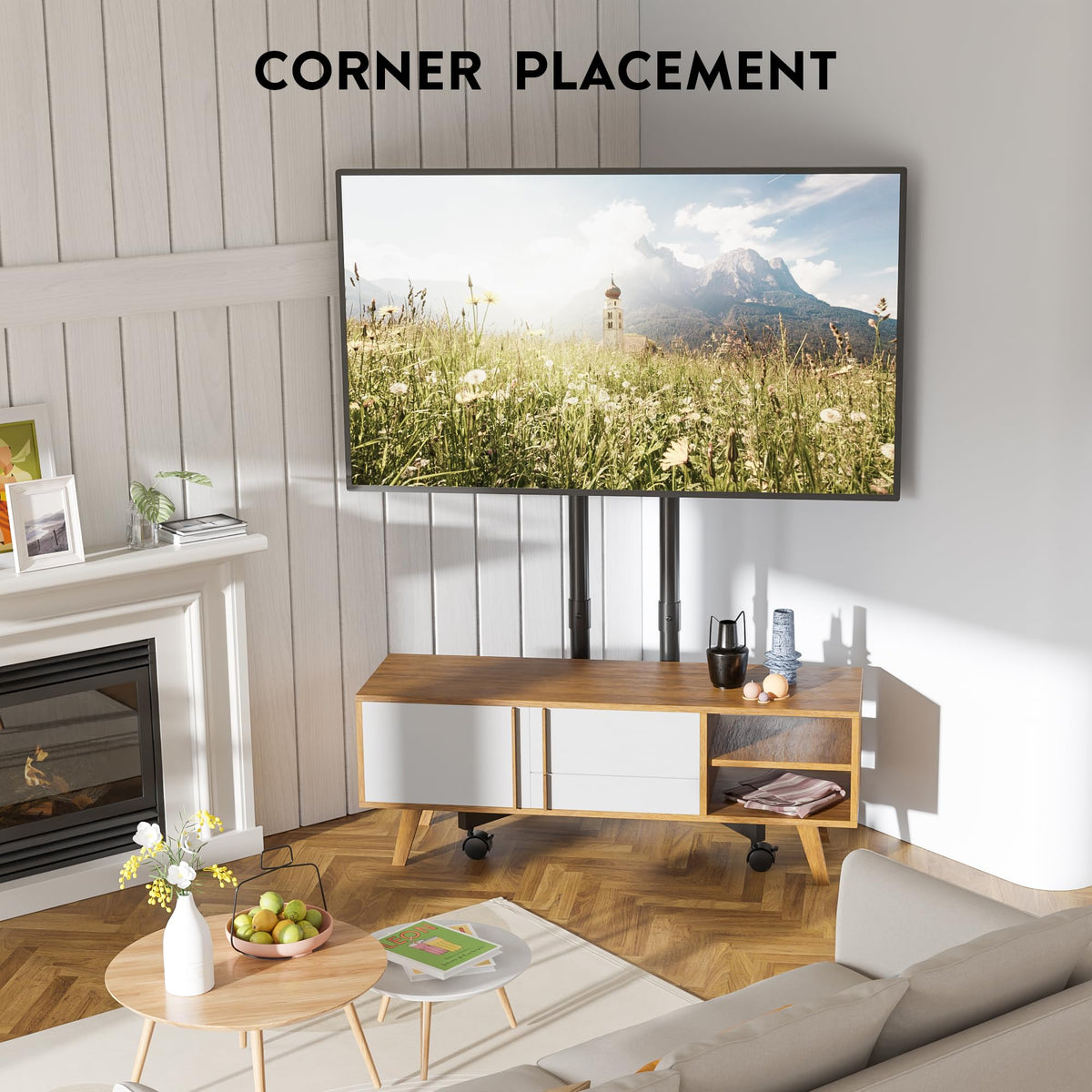 Black Rolling TV Stand for 32-75 Inch TVs R9395