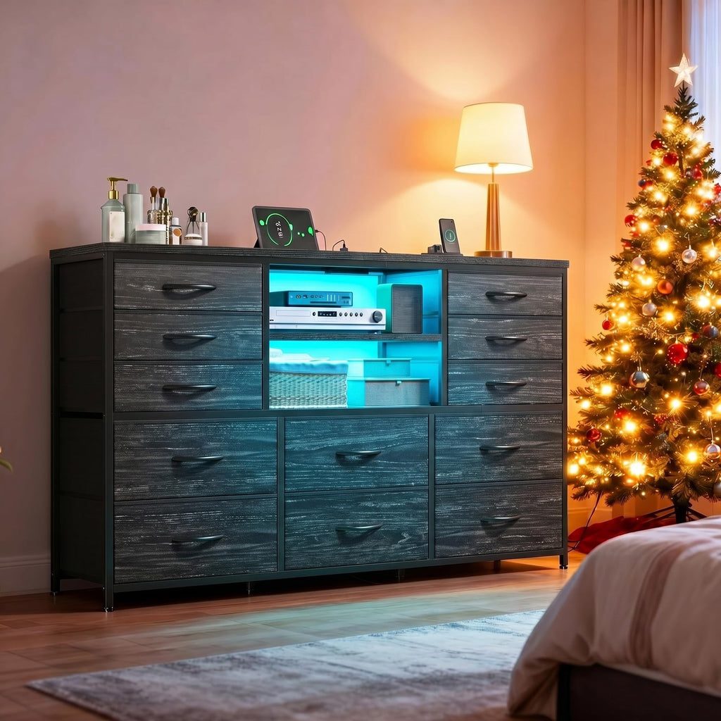 Dresser with LED Lights & Charging Station J37647