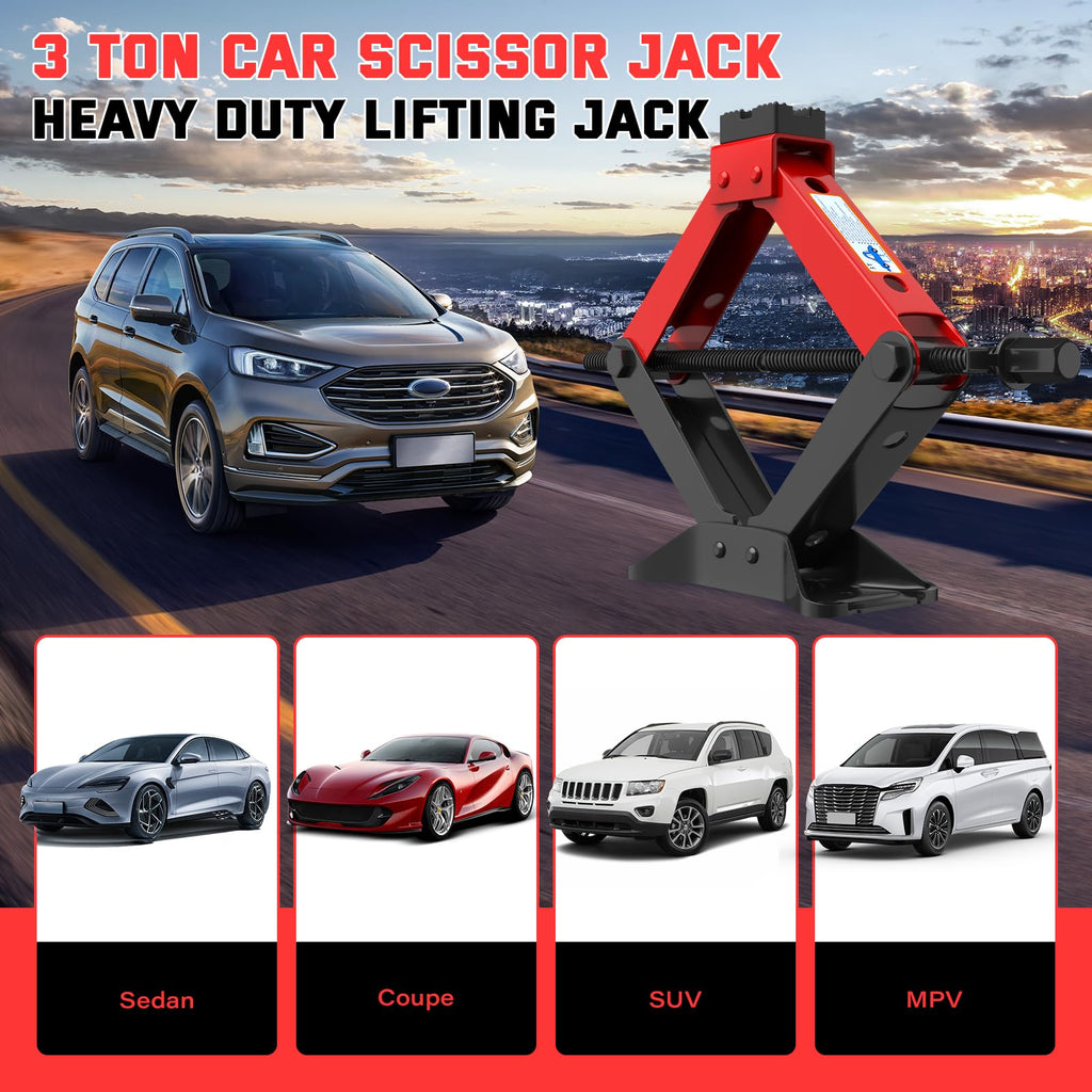 3 Ton Heavy Duty Scissor Jack with Ratchet Wrench J739