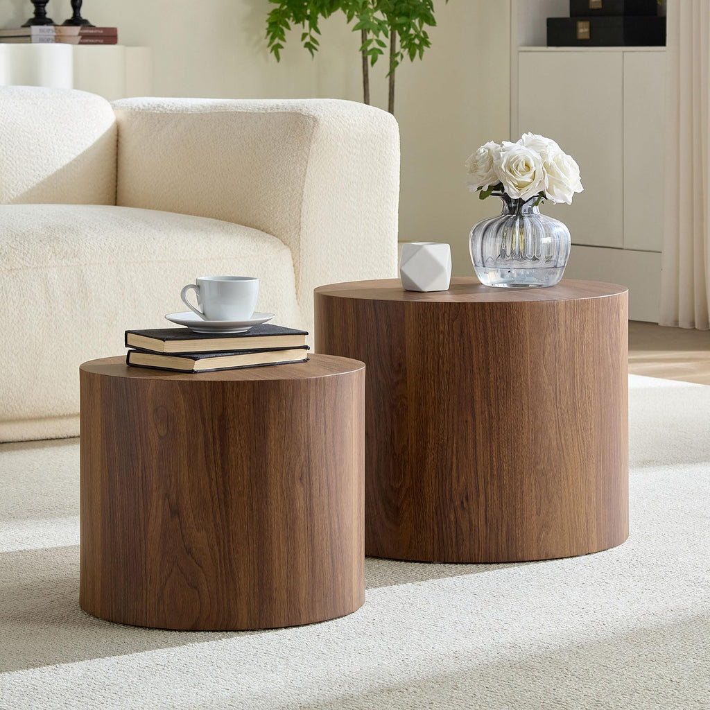 Round Coffee Table Set of 2 Wood Nesting End Table P76614