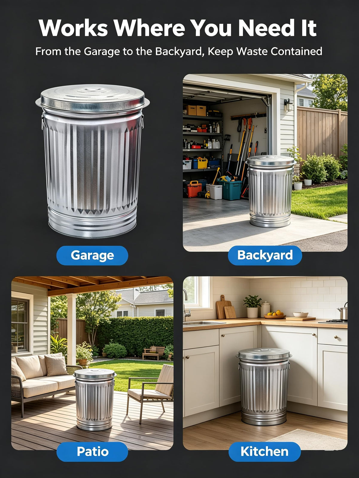 31 Gallon Galvanized Steel Locking Lid Trash Can E63691