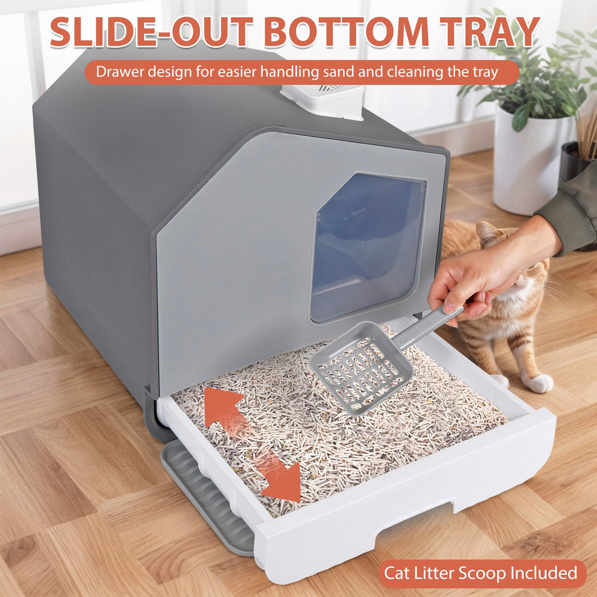 Large Enclosed Hooded Cat Litter Box with Mat & Litter Scoop N610899