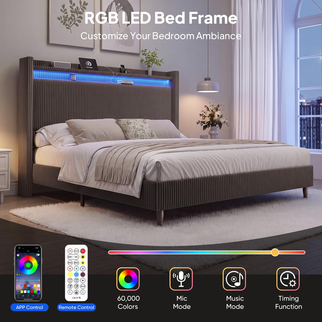 Queen Size Corduroy Upholstered Bed Frame X920