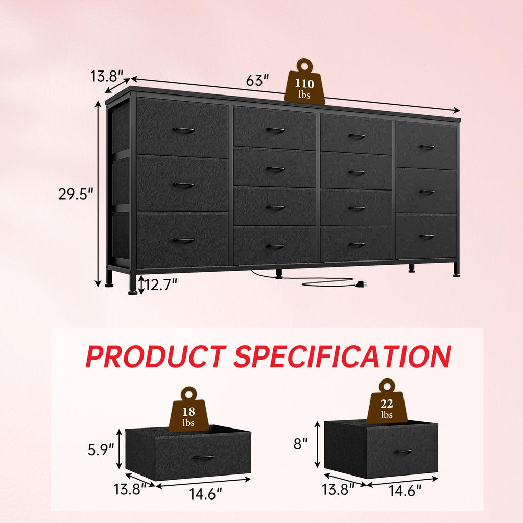 Black 14 Drawer Fabric TV Stand V547