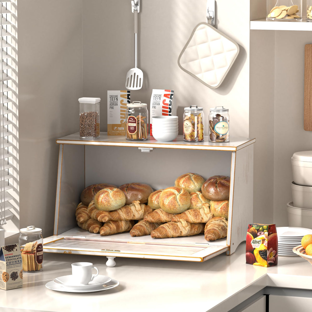 White Bamboo Bread Box U972684