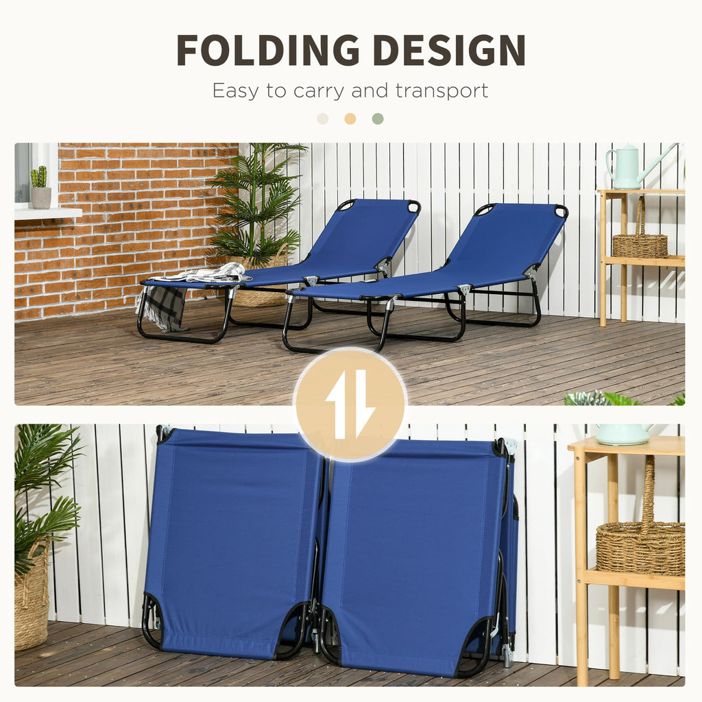 Blue 2 Pieces Folding Chaise Lounge Chair with 5-Level Back R553256