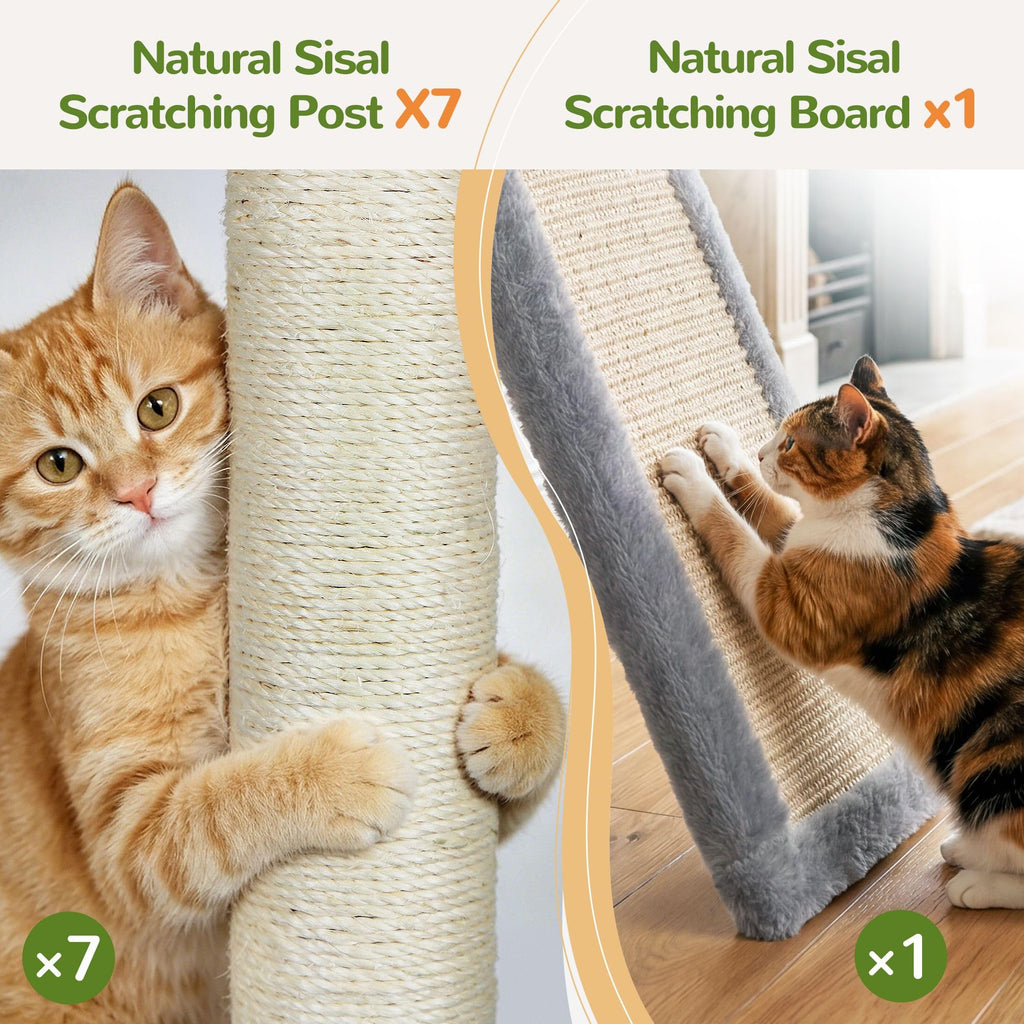 70 Inch Light Grey Cat Tree with Scratching Post N20756