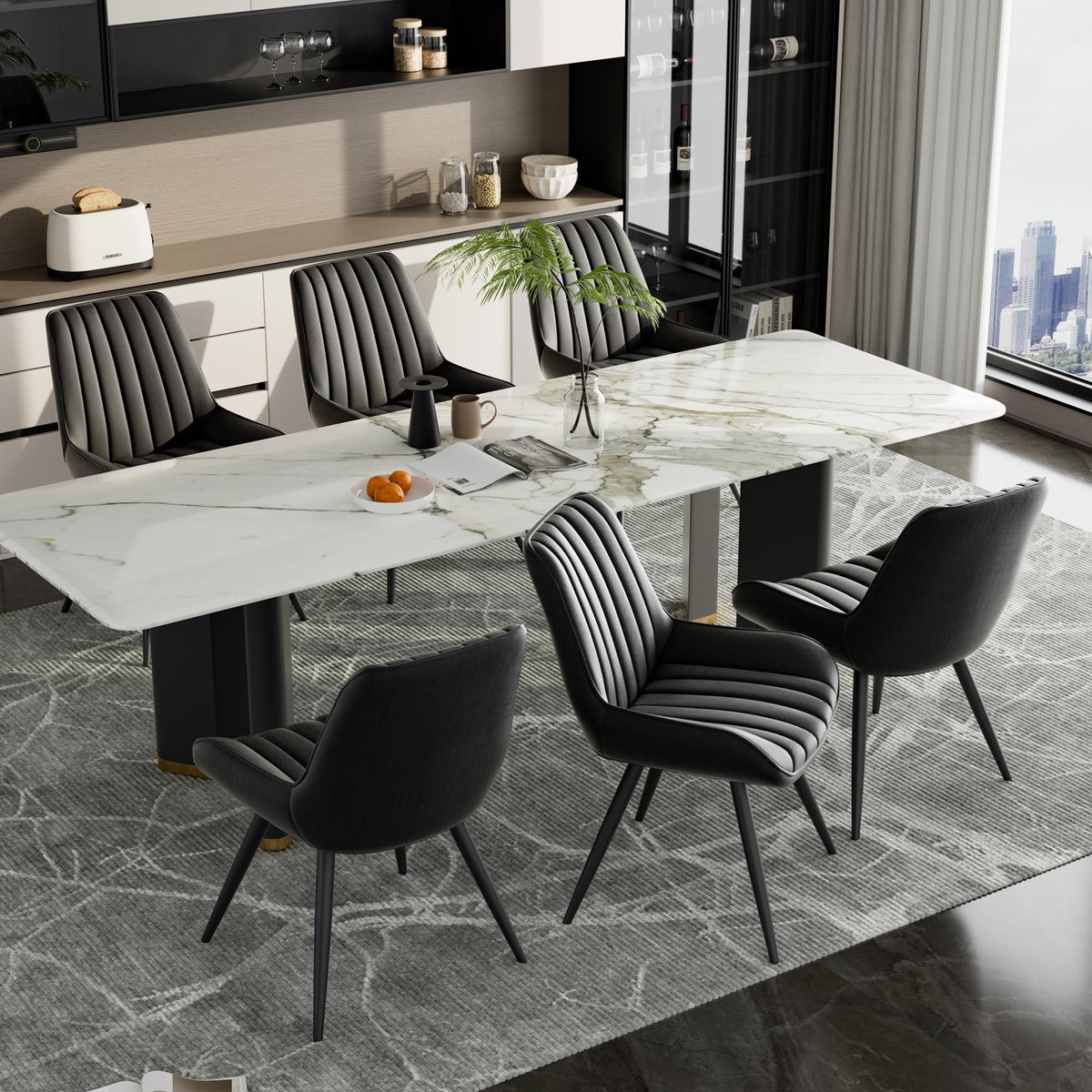 Black Faux Leather Upholstered Dining Chairs Set of 6 X47285