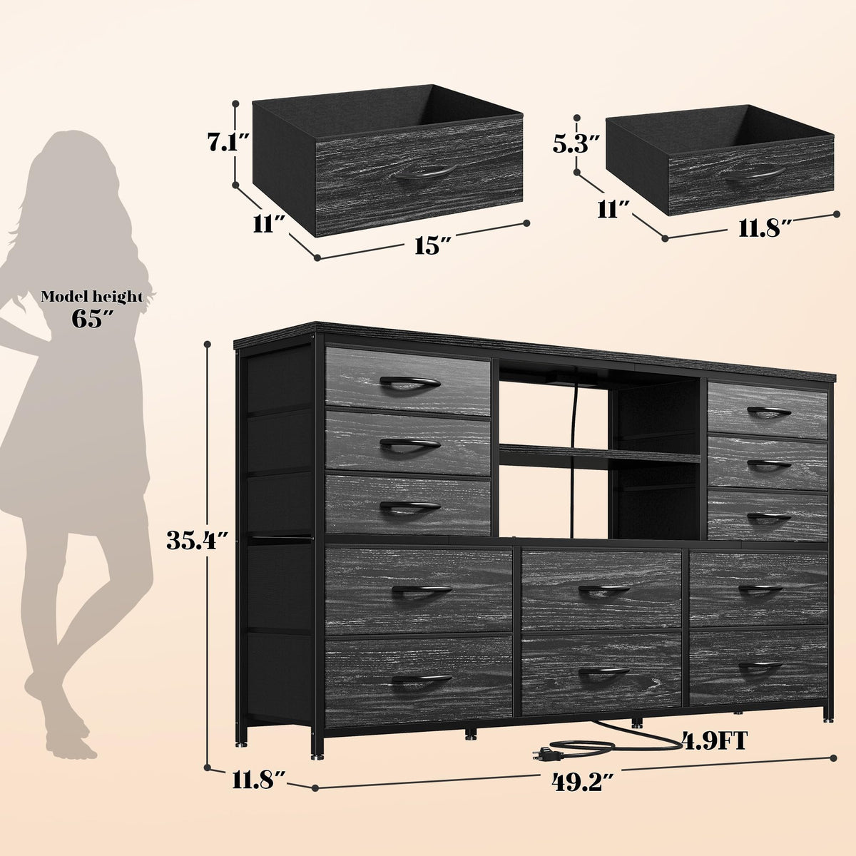 Dresser with LED Lights & Charging Station J37647