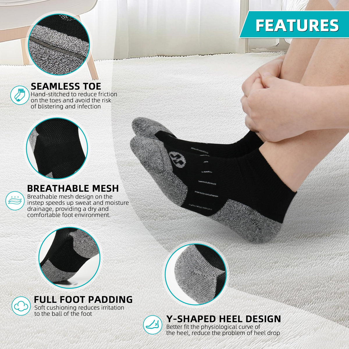 6 Pairs Ankle & 4 Pairs Low Cut Diabetic Socks L5095