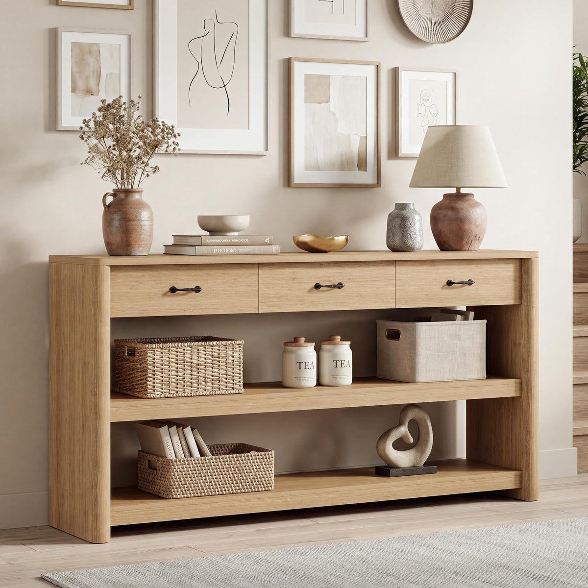 63" Oak Console Table with Storage K43725