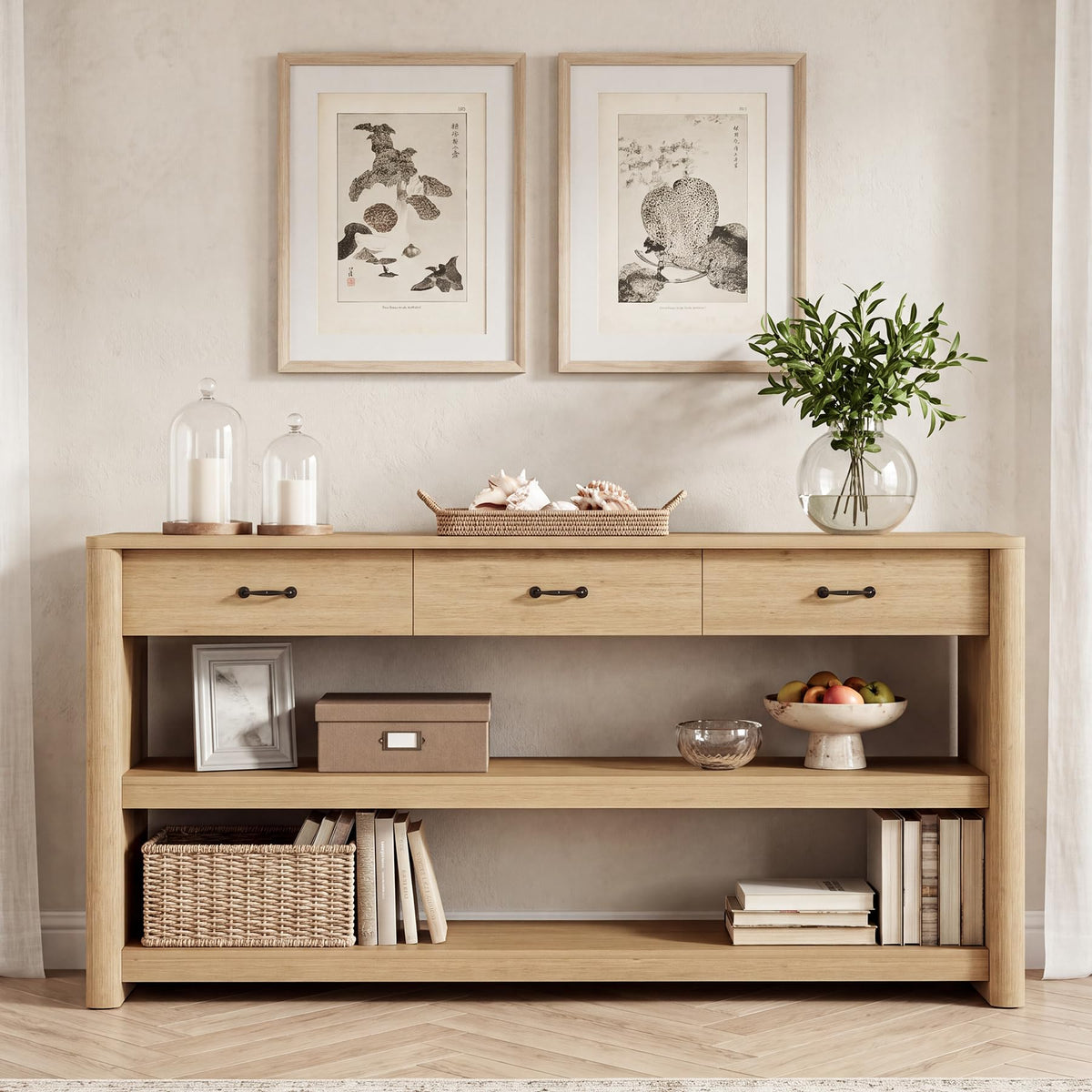 63" Oak Console Table with Storage K43725