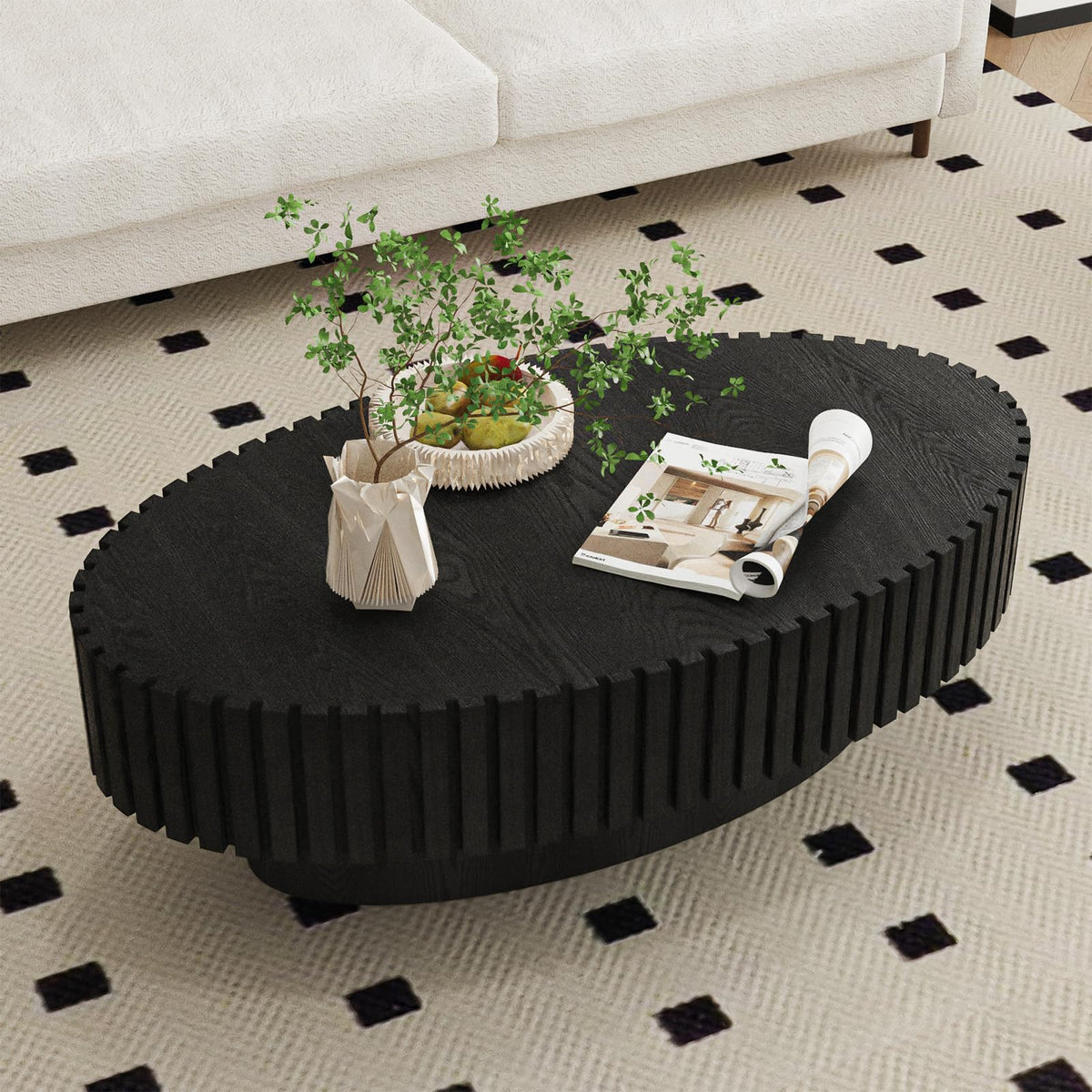 Black Modern Wood Oval Coffee Table F5616