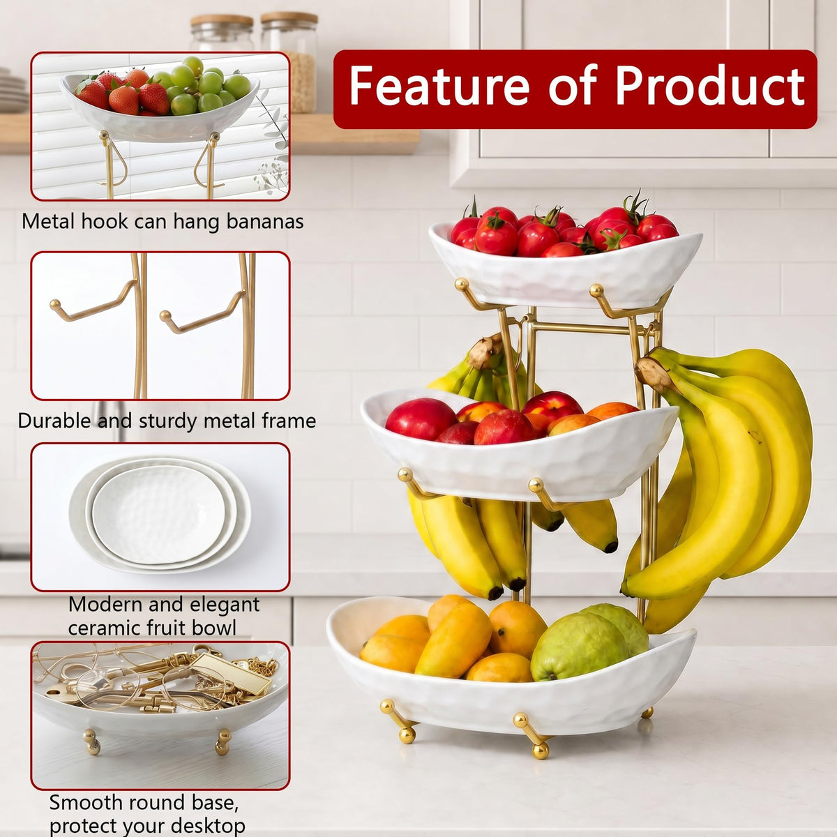3 Tier Ceramic Fruit Bowl Stand C3899