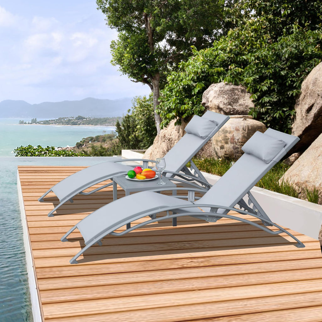 Adjustable Aluminum Pool Lounge Chairs Set of 3 with Side Table G356
