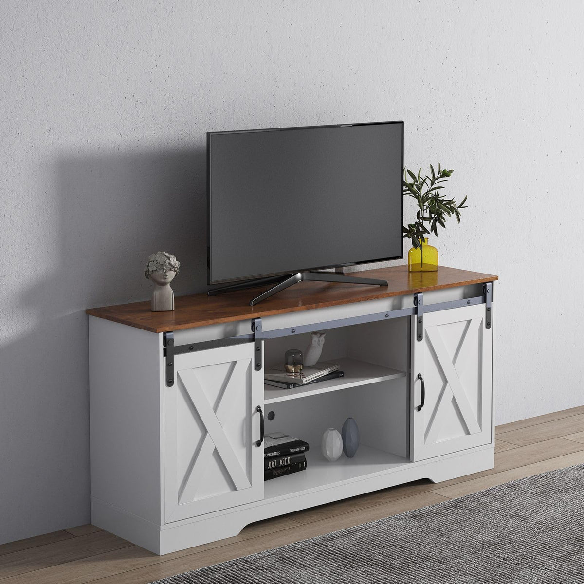White Sliding Barn Door TV Stand W270