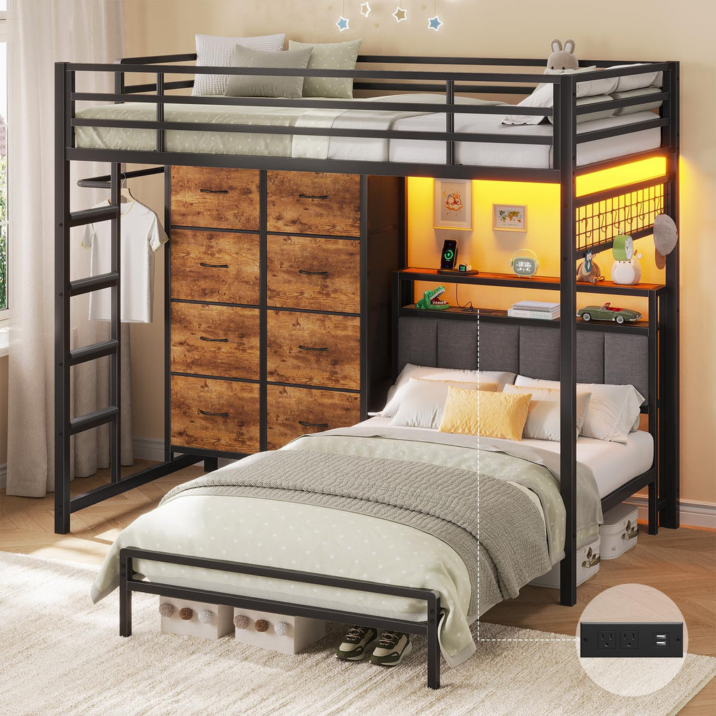 Twin Over Twin Bunk Bed with 8 Drawers and Storage Headboard Y77803