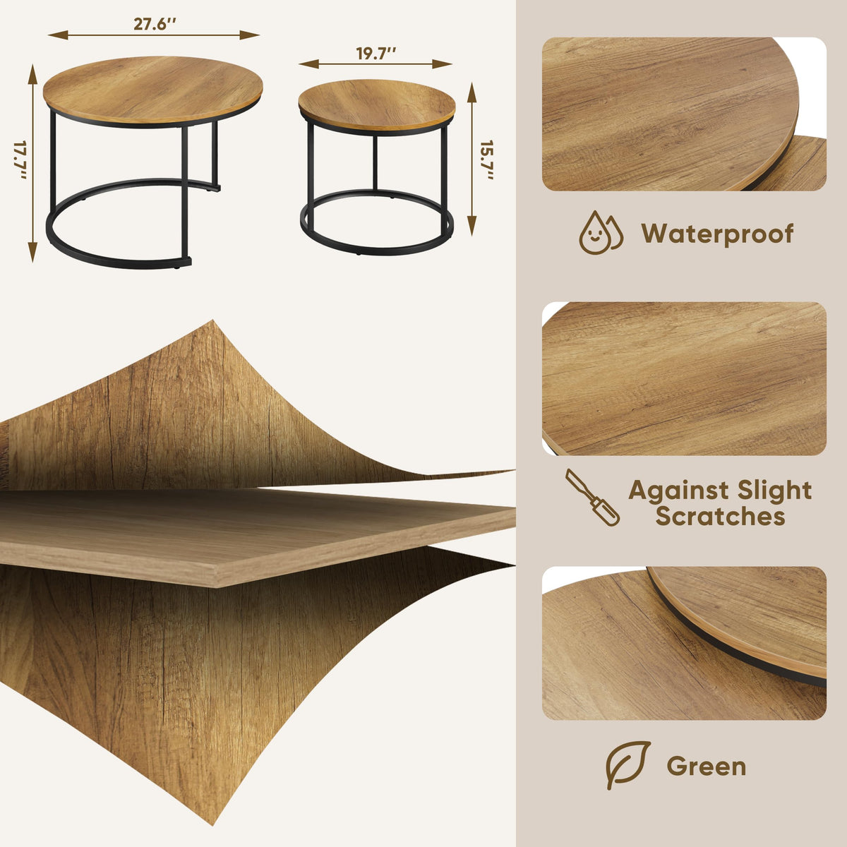 Set of 2 Round Wood Grain Coffee Table Q83263