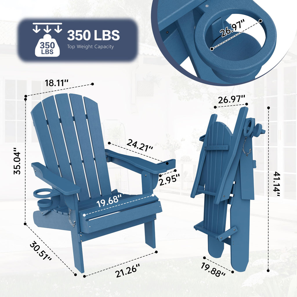 Folding Adirondack Chair Set of 2 with Cup Holder Navy Blue P12144