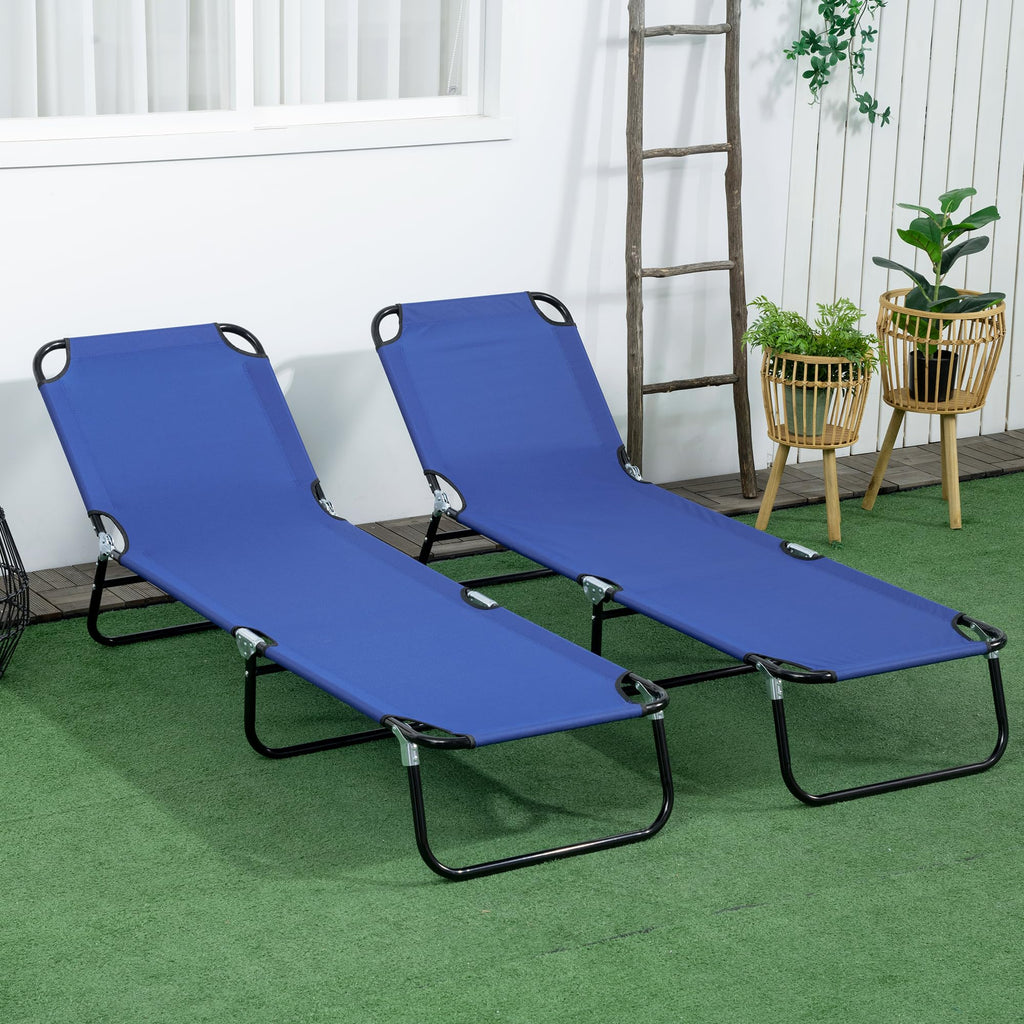 Blue 2 Pieces Folding Chaise Lounge Chair with 5-Level Back R553256
