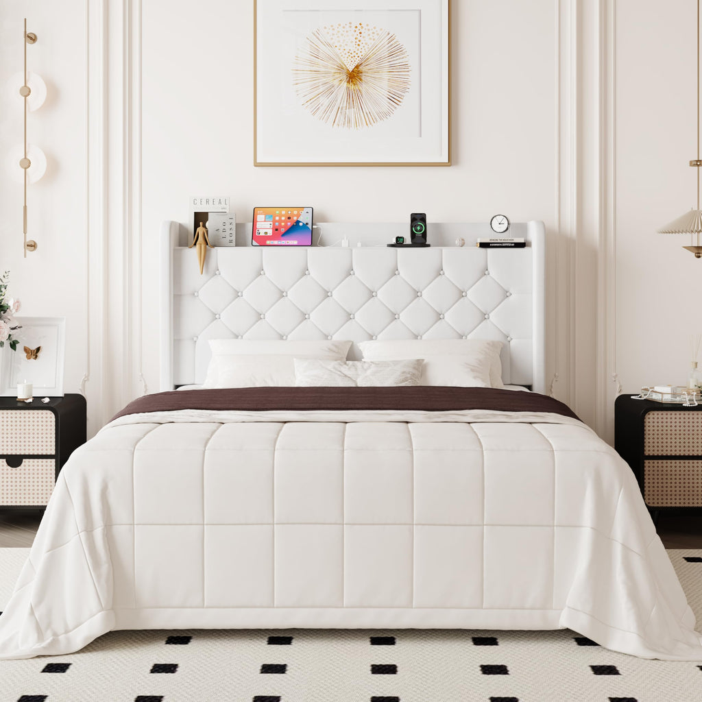 Queen Bed Frame with Storage Headboard and Charging Station H66945