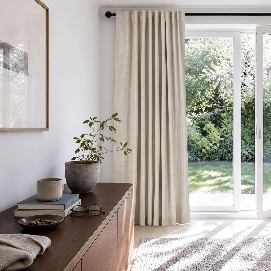 Linen Textured Total Blackout Curtains 84 Inches Long, Cream O8541