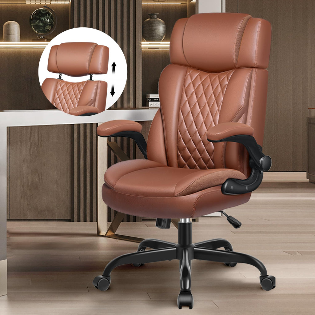 Leather Ergonomic Office Chair with Flip Up Arms U440071