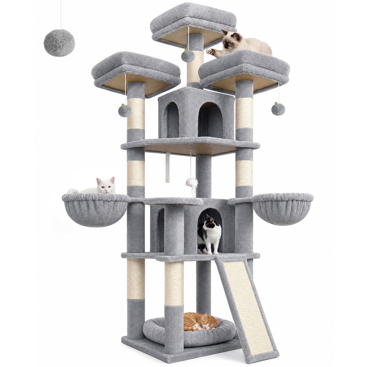 70 Inch Light Grey Cat Tree with Scratching Post N20756