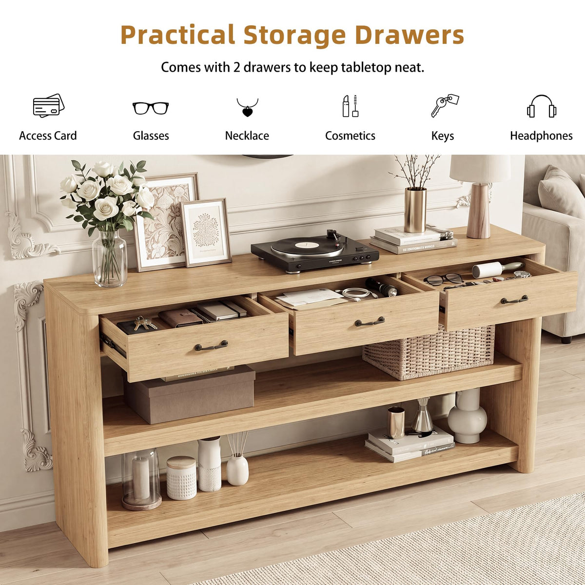 63" Oak Console Table with Storage K43725