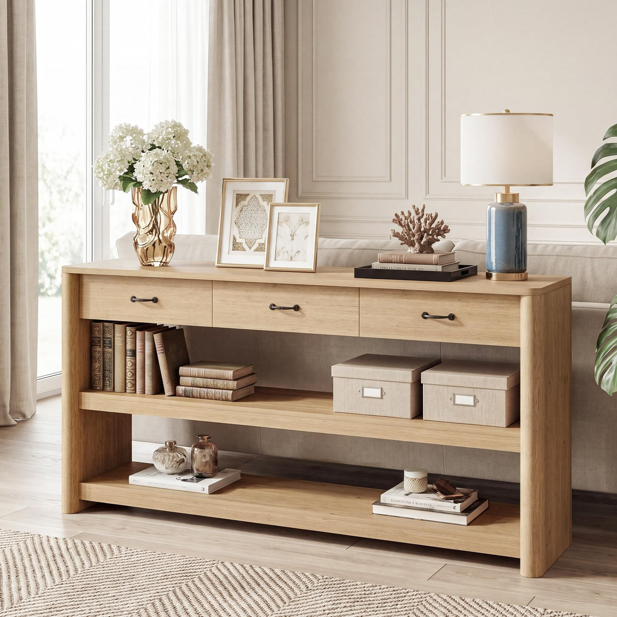 63" Oak Console Table with Storage K43725